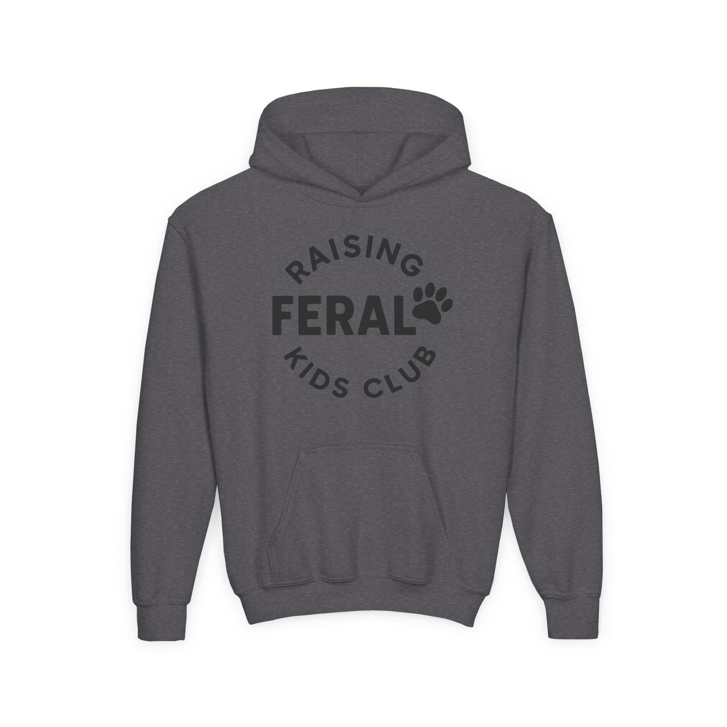 Youth 'Raising Feral Kids Club' Hoodie – Playful Paw Print Kids Sweatshirt