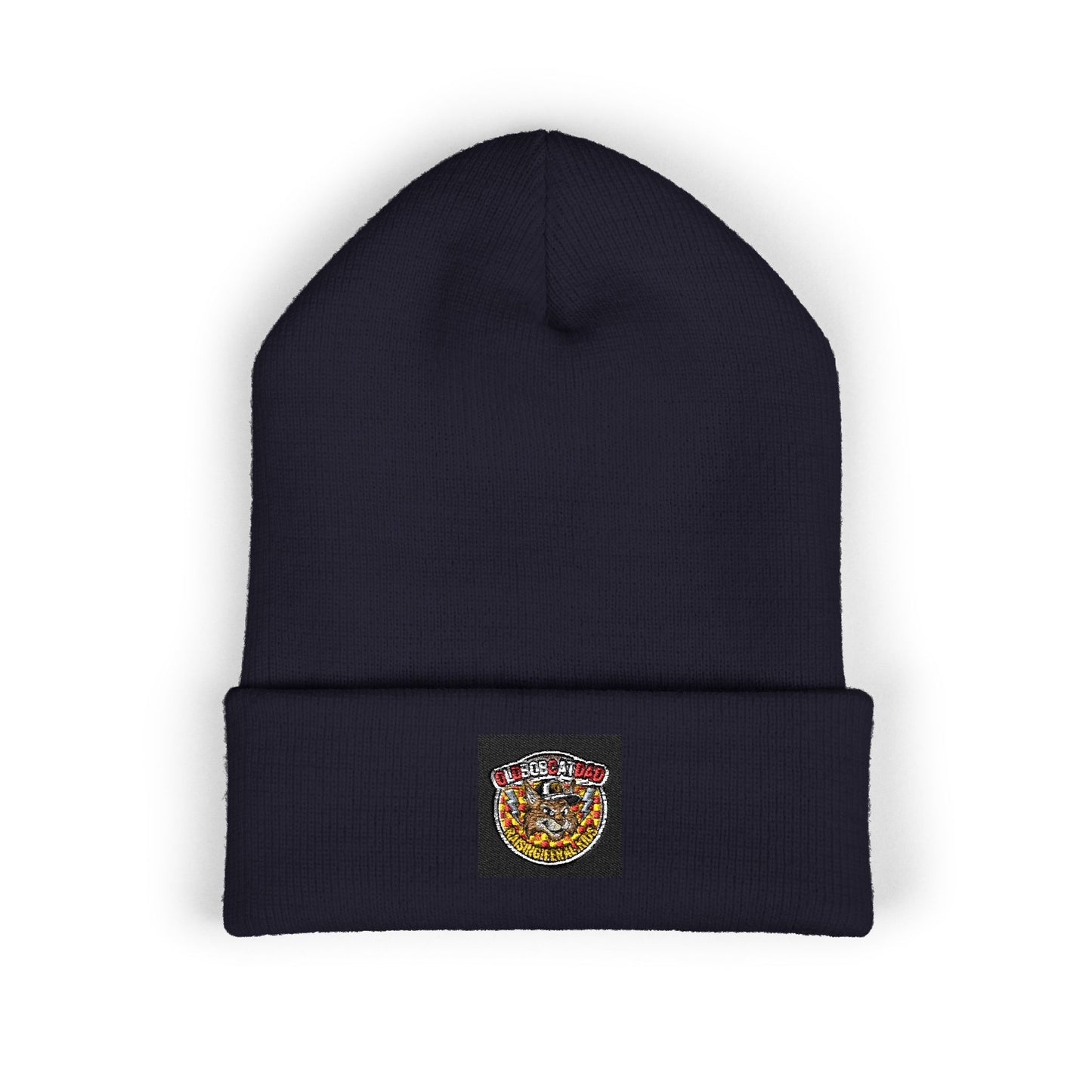 Embroidered Gold Crown Pizza Patch Beanie — Classic Cuffed Knit Hat