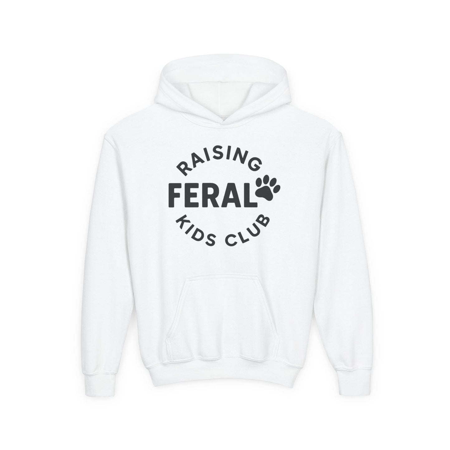 Youth 'Raising Feral Kids Club' Hoodie – Playful Paw Print Kids Sweatshirt