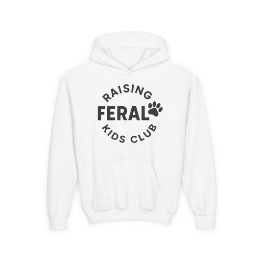 Youth 'Raising Feral Kids Club' Hoodie – Playful Paw Print Kids Sweatshirt