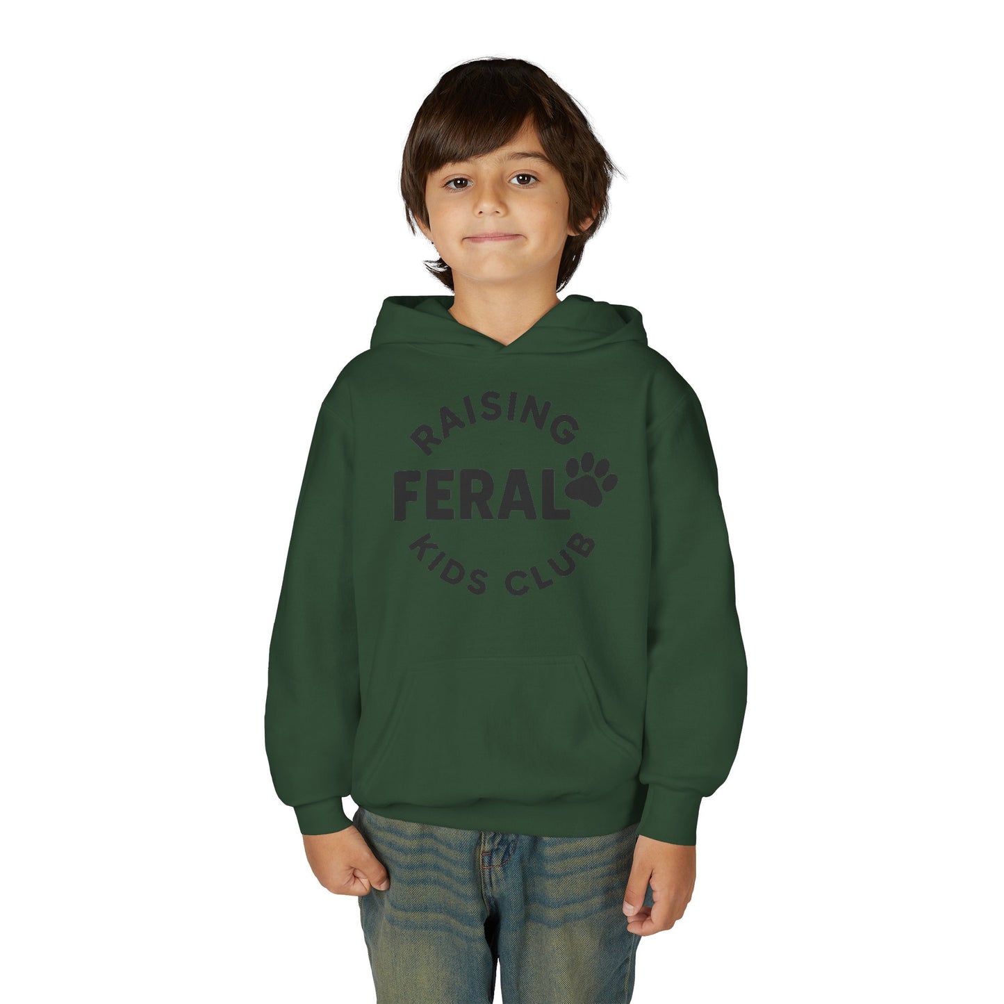 Youth 'Raising Feral Kids Club' Hoodie – Playful Paw Print Kids Sweatshirt