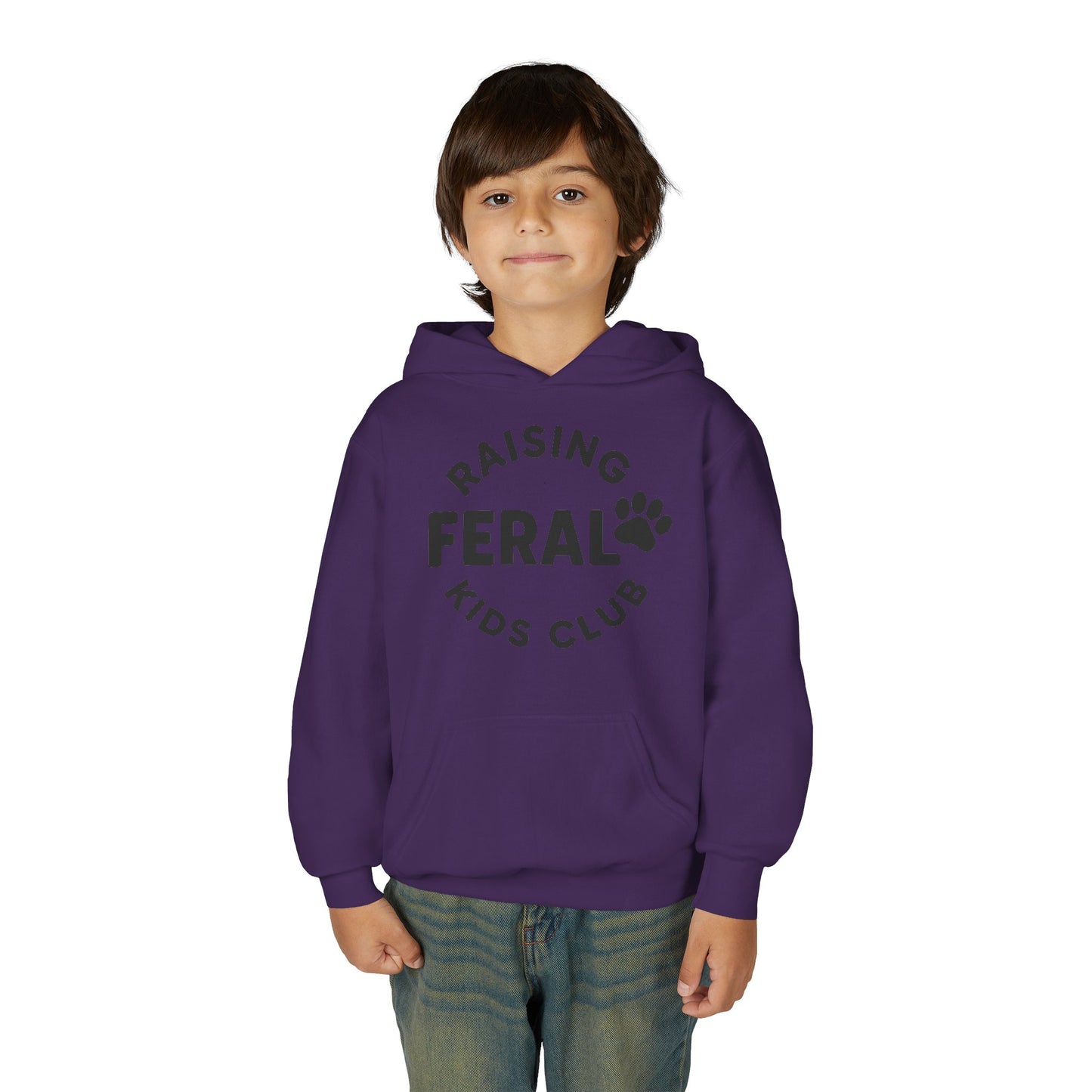 Youth 'Raising Feral Kids Club' Hoodie – Playful Paw Print Kids Sweatshirt
