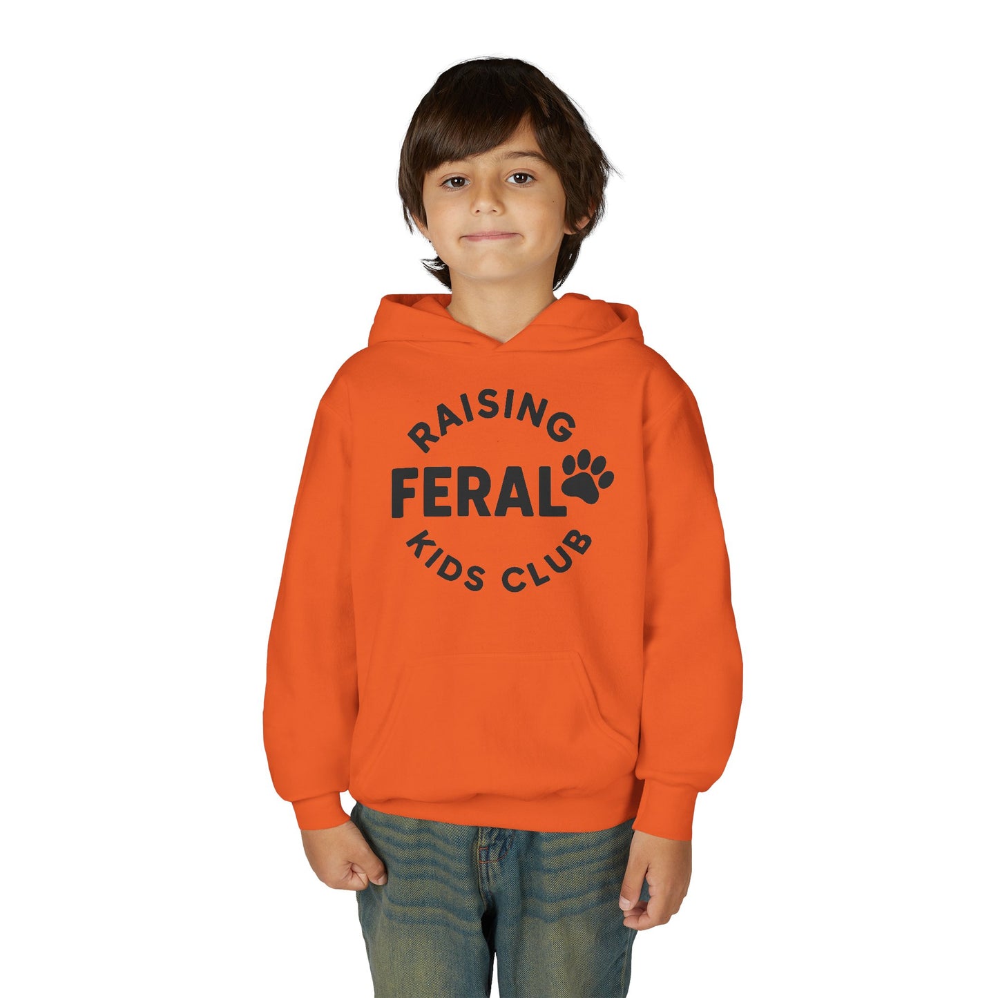 Youth 'Raising Feral Kids Club' Hoodie – Playful Paw Print Kids Sweatshirt