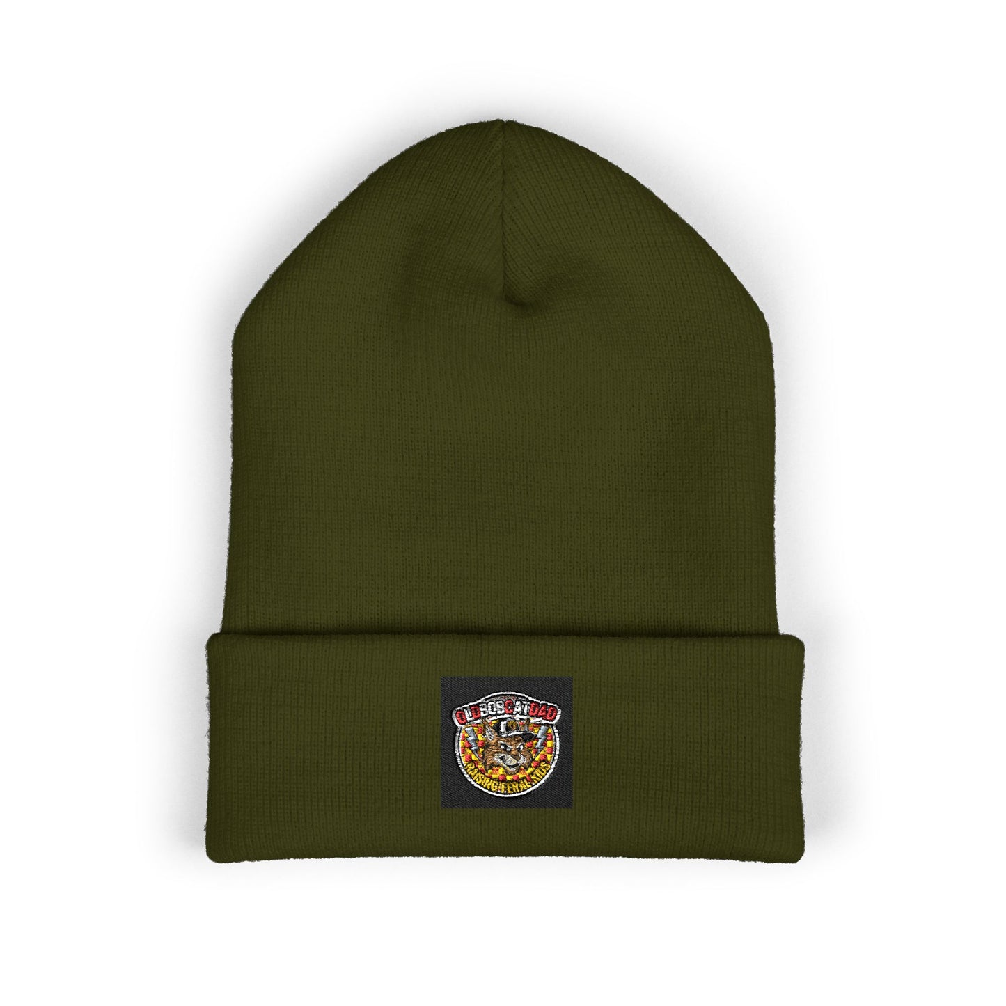Embroidered Gold Crown Pizza Patch Beanie — Classic Cuffed Knit Hat