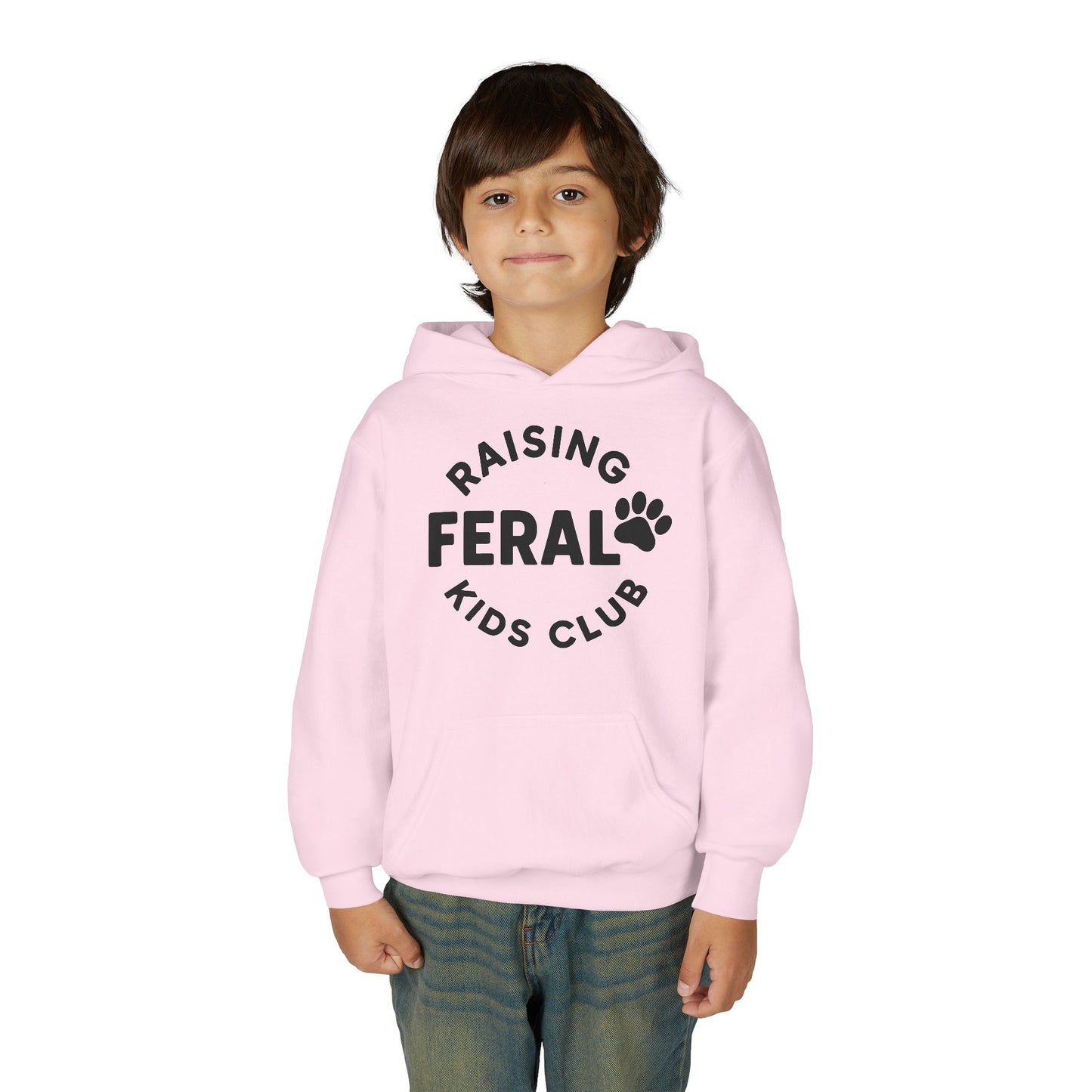 Youth 'Raising Feral Kids Club' Hoodie – Playful Paw Print Kids Sweatshirt