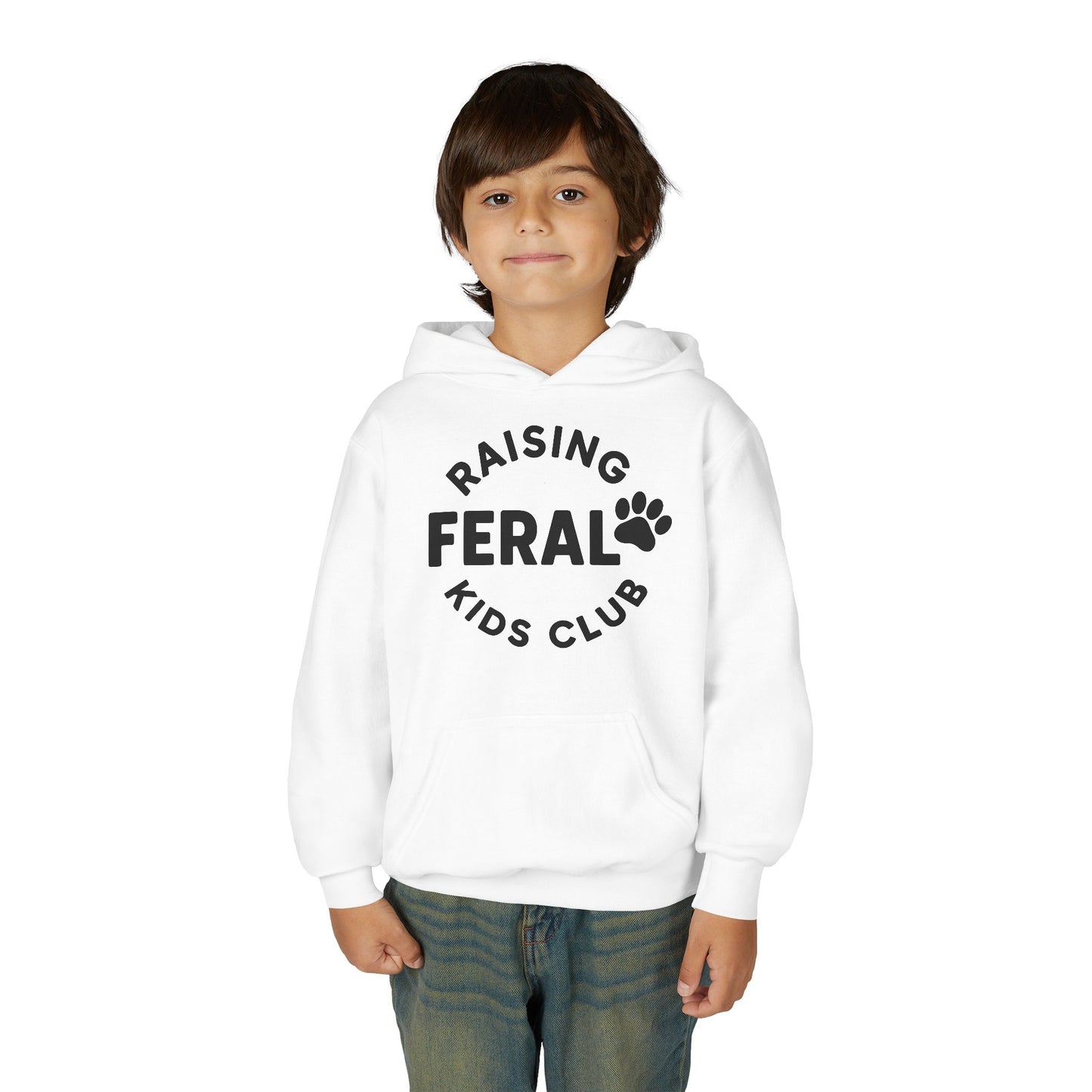 Youth 'Raising Feral Kids Club' Hoodie – Playful Paw Print Kids Sweatshirt