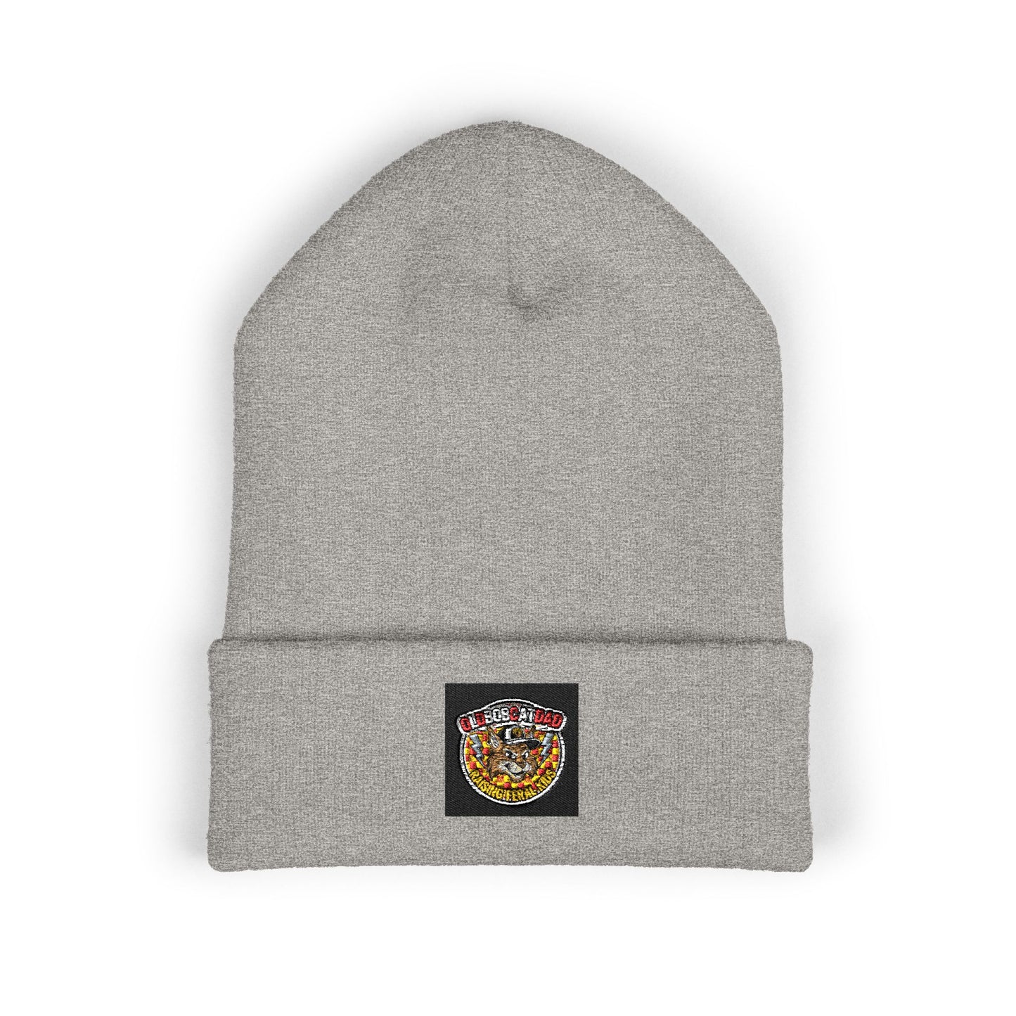 Embroidered Gold Crown Pizza Patch Beanie — Classic Cuffed Knit Hat