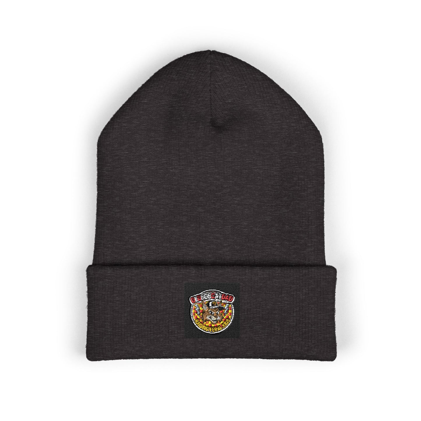 Embroidered Gold Crown Pizza Patch Beanie — Classic Cuffed Knit Hat