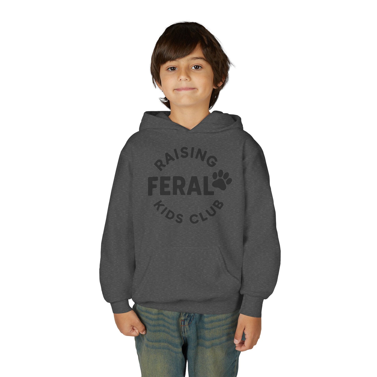 Youth 'Raising Feral Kids Club' Hoodie – Playful Paw Print Kids Sweatshirt