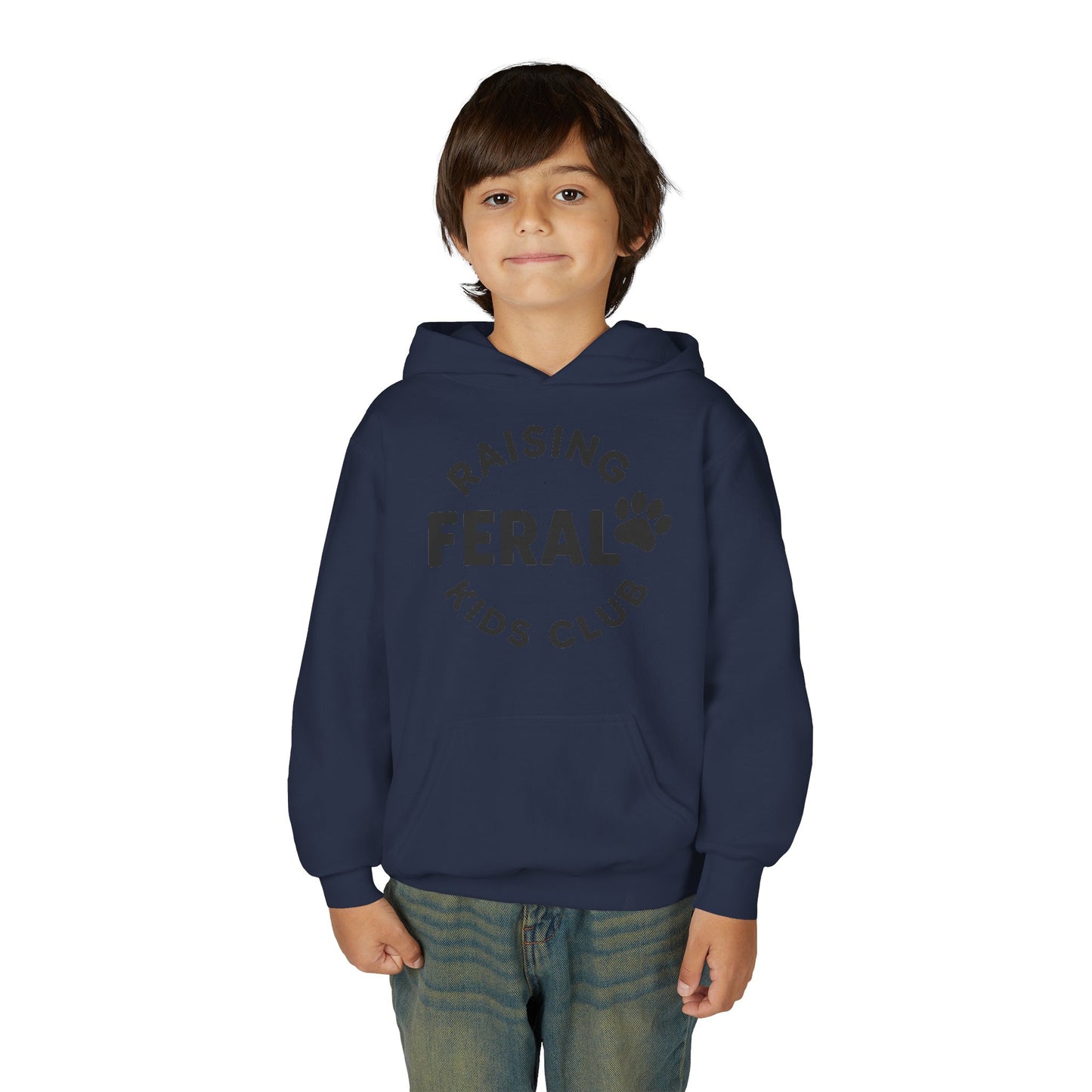 Youth 'Raising Feral Kids Club' Hoodie – Playful Paw Print Kids Sweatshirt