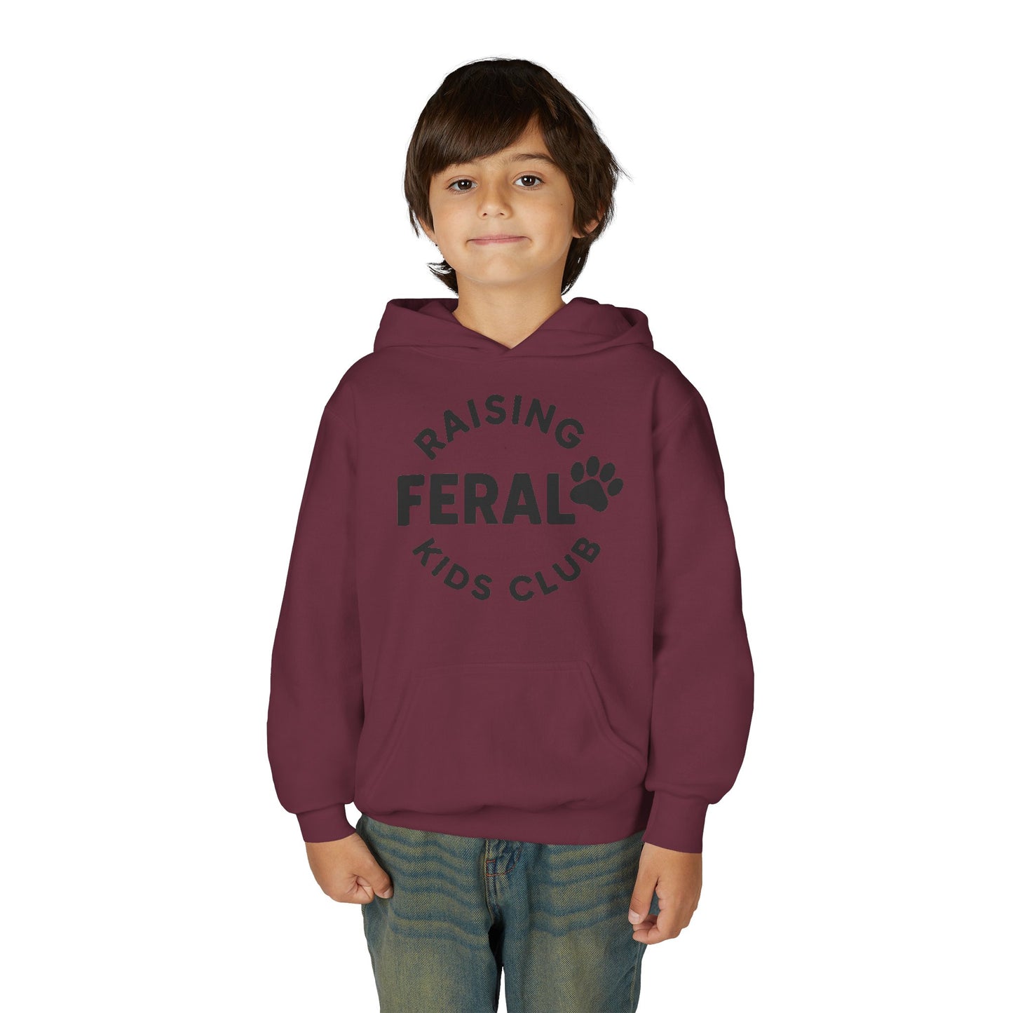 Youth 'Raising Feral Kids Club' Hoodie – Playful Paw Print Kids Sweatshirt