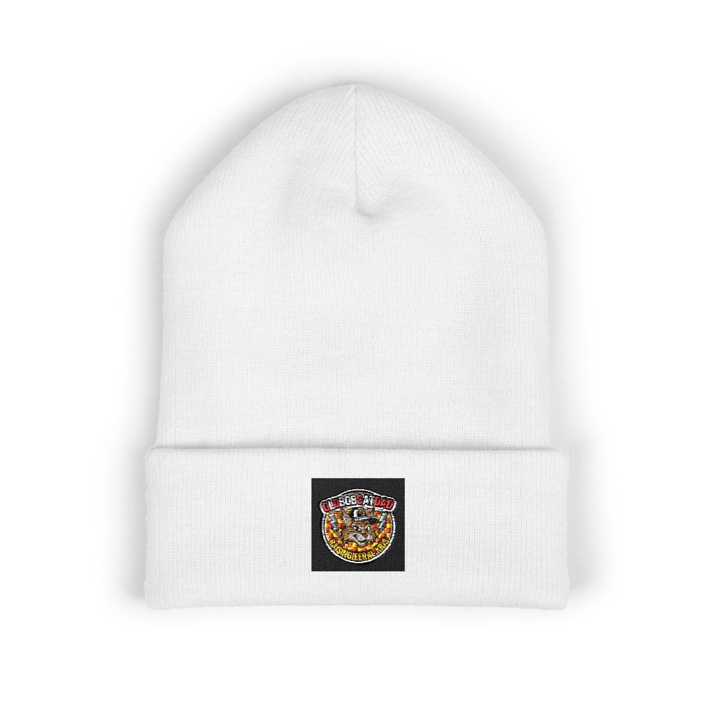 Embroidered Gold Crown Pizza Patch Beanie — Classic Cuffed Knit Hat