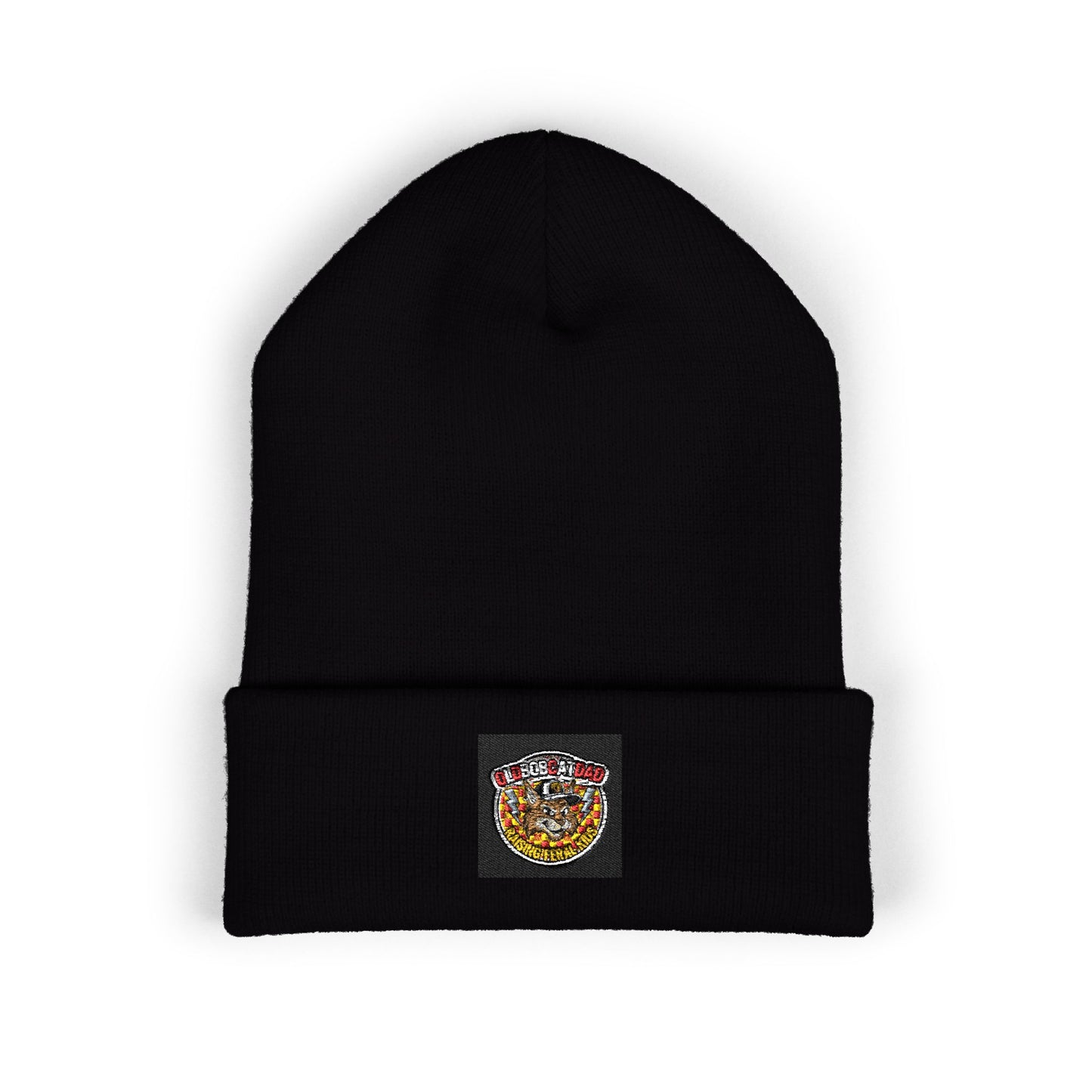 Embroidered Gold Crown Pizza Patch Beanie — Classic Cuffed Knit Hat