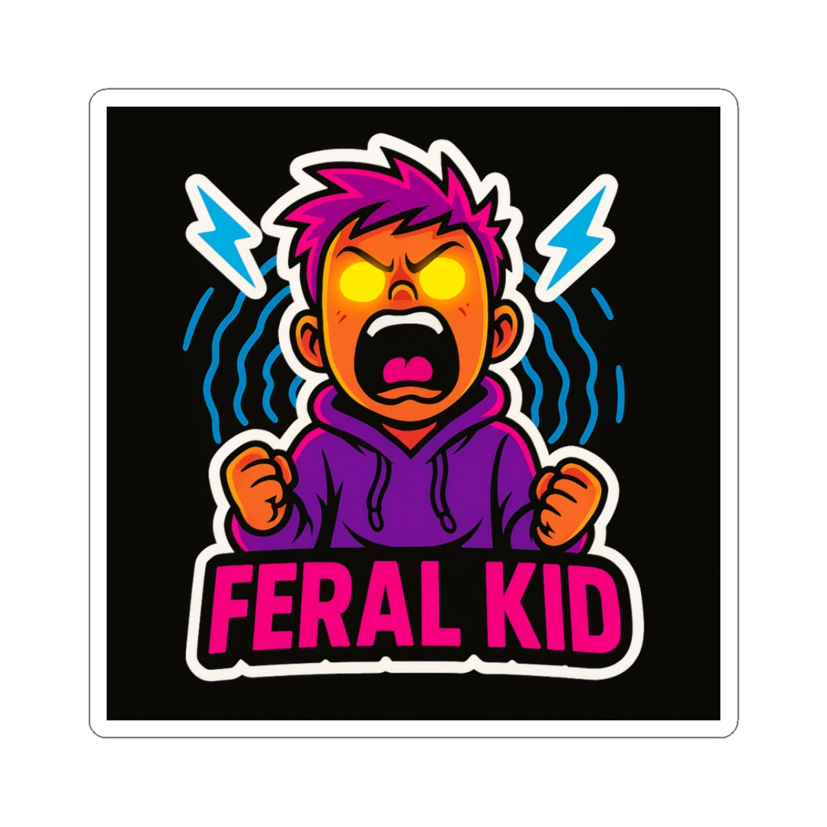 Feral Kid Sticker — Colorful Angry Character Kiss-Cut Vinyl Decal