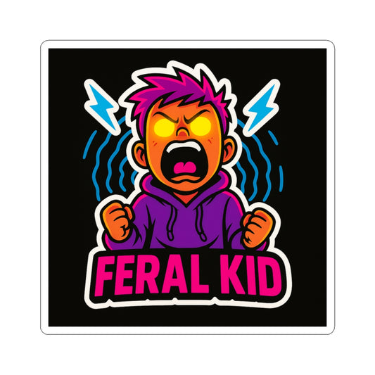 Feral Kid Sticker — Colorful Angry Character Kiss-Cut Vinyl Decal