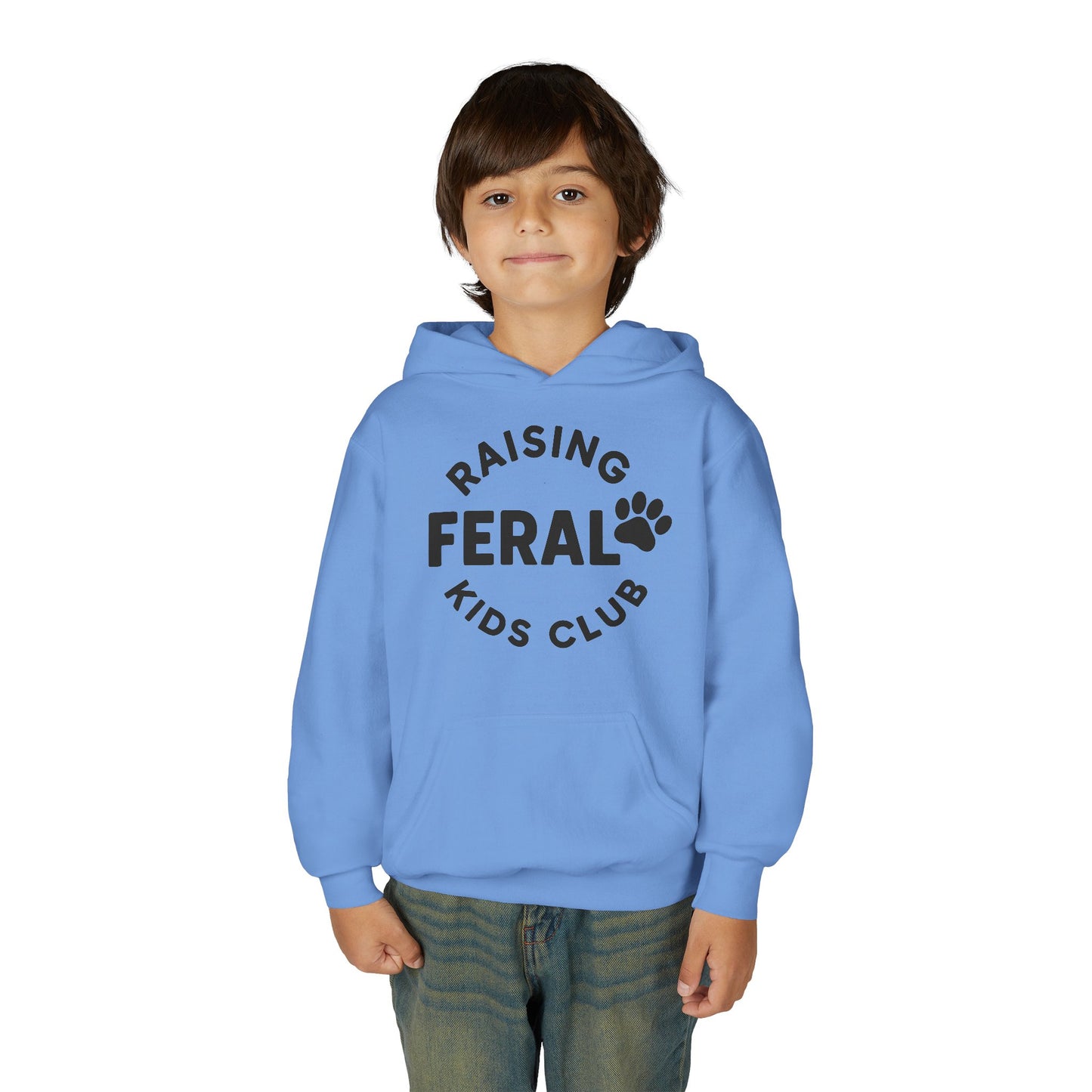 Youth 'Raising Feral Kids Club' Hoodie – Playful Paw Print Kids Sweatshirt