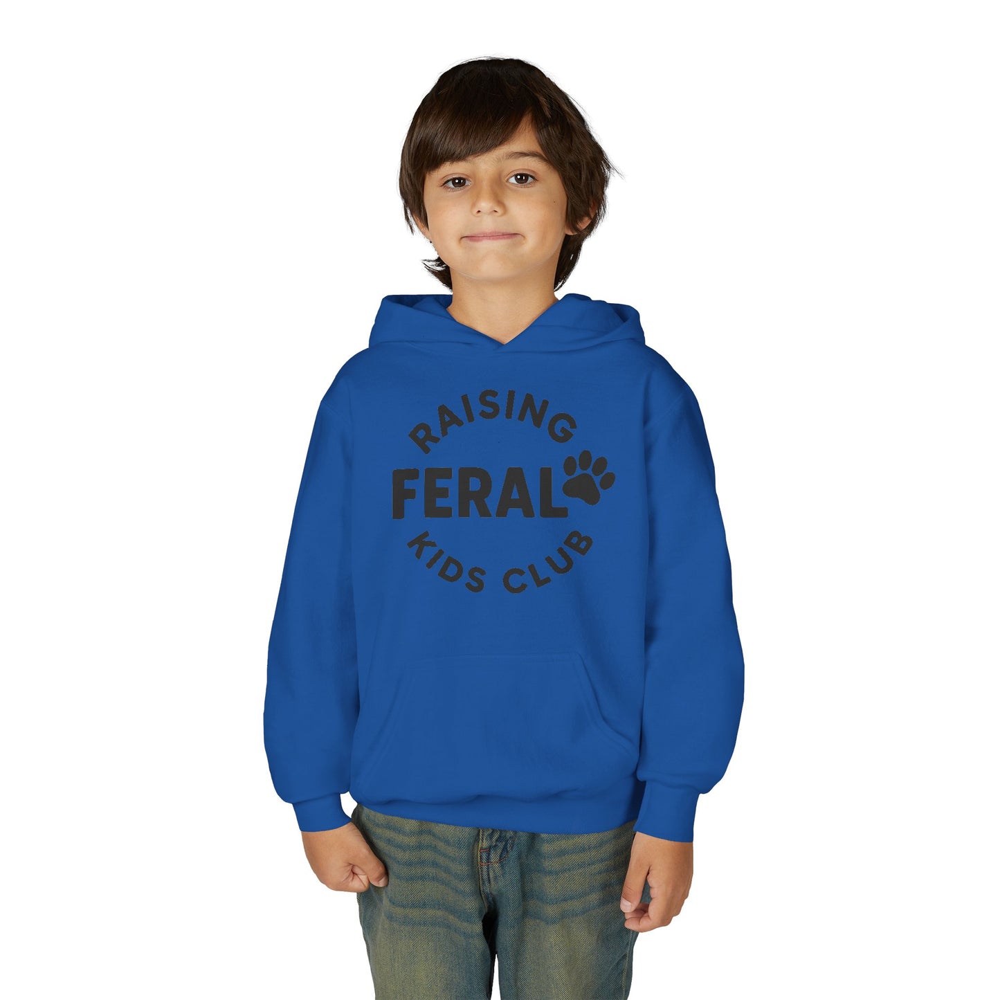 Youth 'Raising Feral Kids Club' Hoodie – Playful Paw Print Kids Sweatshirt