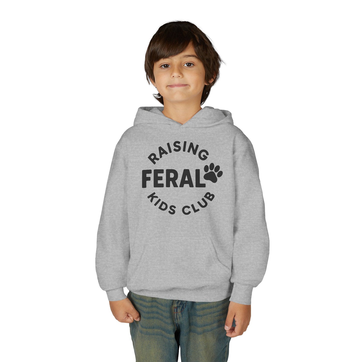 Youth 'Raising Feral Kids Club' Hoodie – Playful Paw Print Kids Sweatshirt