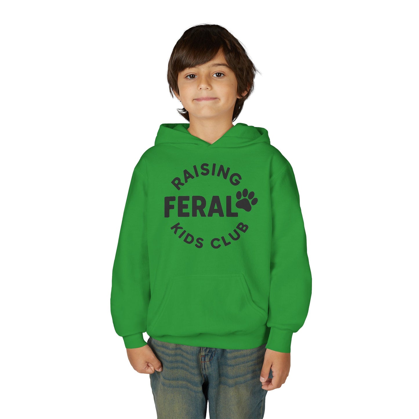 Youth 'Raising Feral Kids Club' Hoodie – Playful Paw Print Kids Sweatshirt