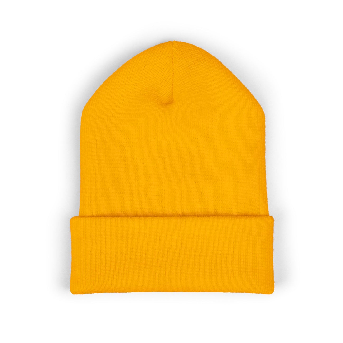 Embroidered Gold Crown Pizza Patch Beanie — Classic Cuffed Knit Hat