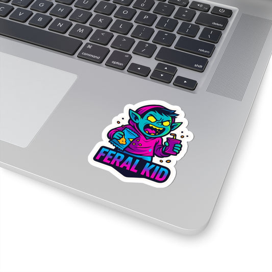 Feral Kid Sticker — Neon Goblin Character Kiss-Cut Decal