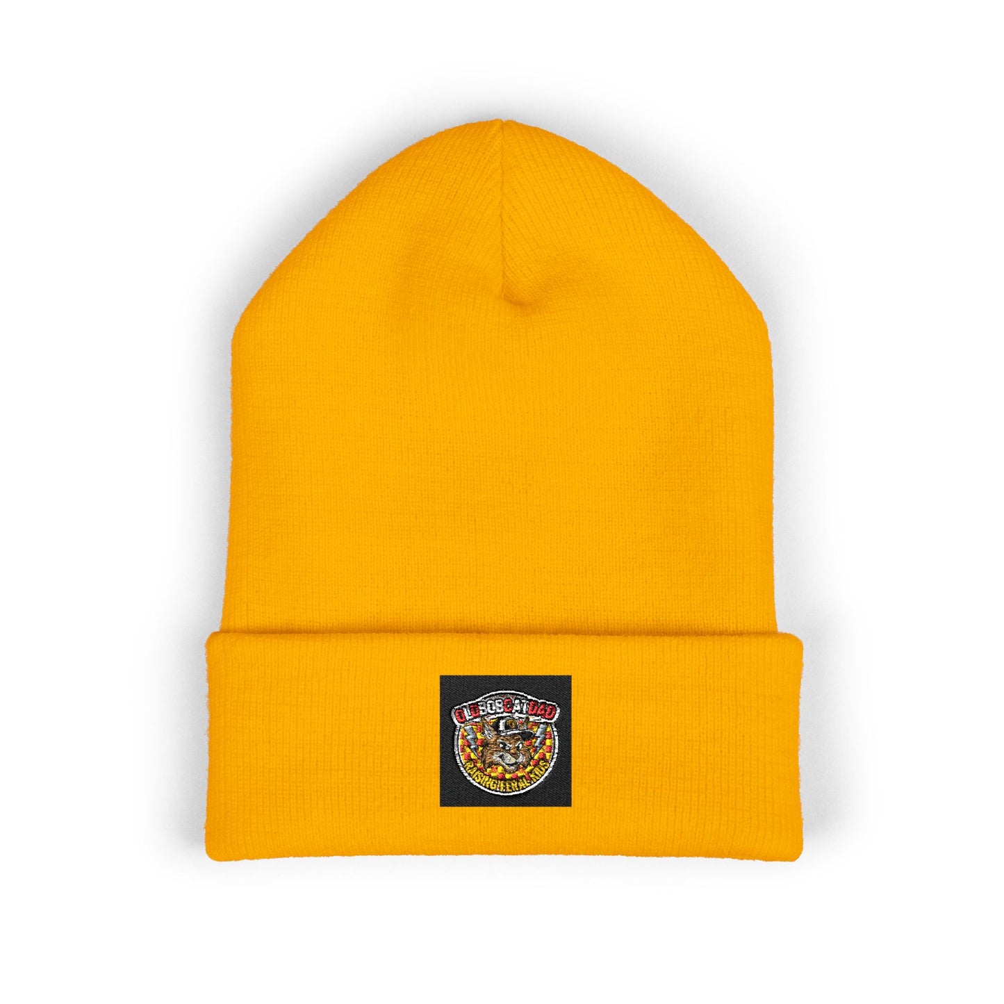 Embroidered Gold Crown Pizza Patch Beanie — Classic Cuffed Knit Hat
