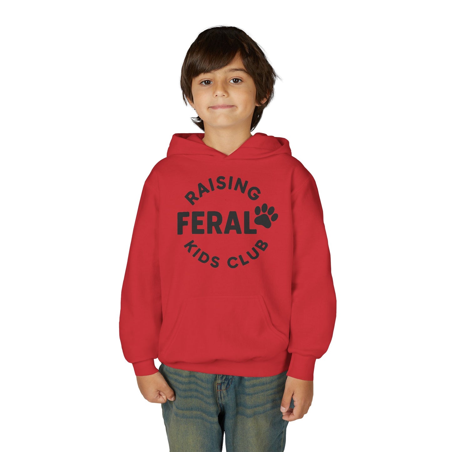 Youth 'Raising Feral Kids Club' Hoodie – Playful Paw Print Kids Sweatshirt