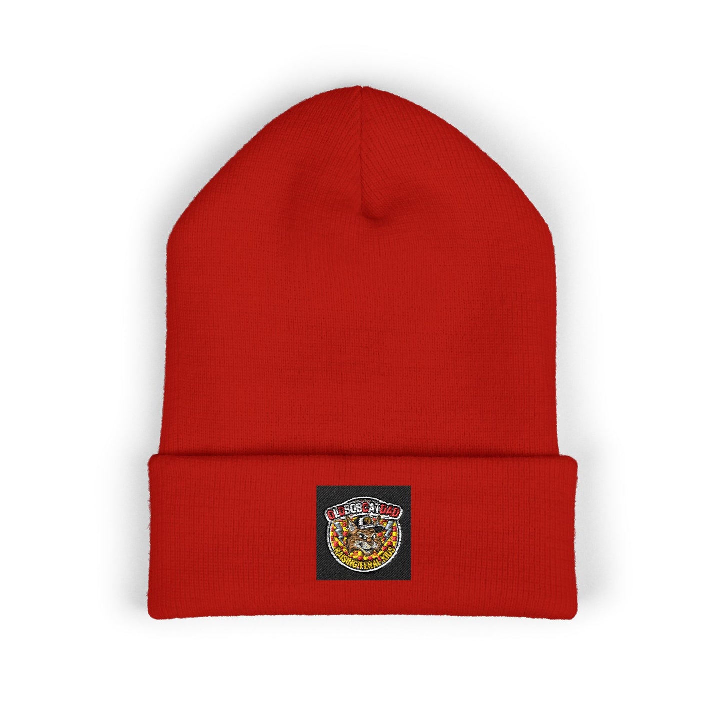 Embroidered Gold Crown Pizza Patch Beanie — Classic Cuffed Knit Hat