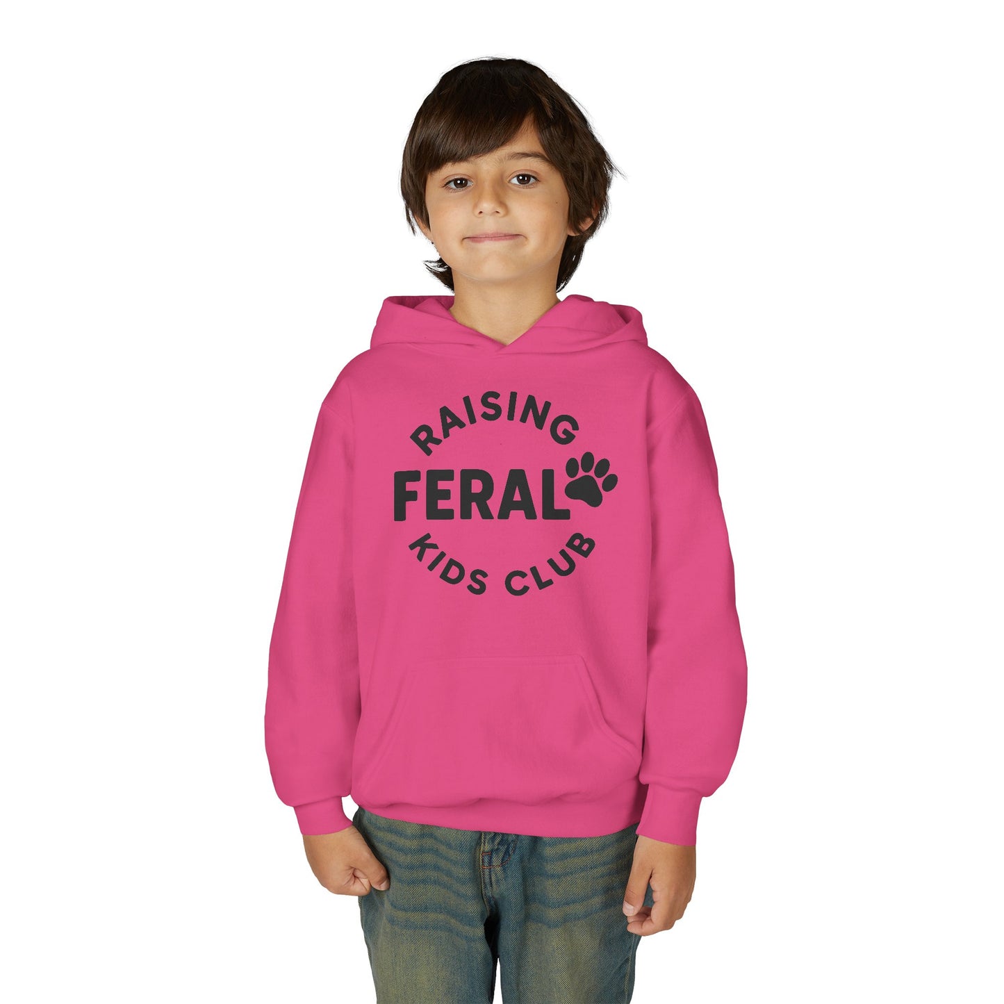 Youth 'Raising Feral Kids Club' Hoodie – Playful Paw Print Kids Sweatshirt