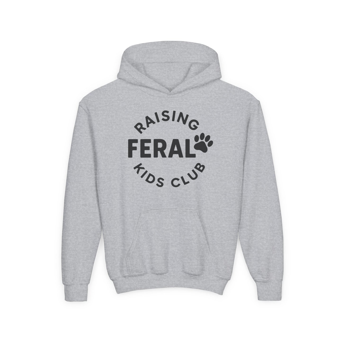 Youth 'Raising Feral Kids Club' Hoodie – Playful Paw Print Kids Sweatshirt
