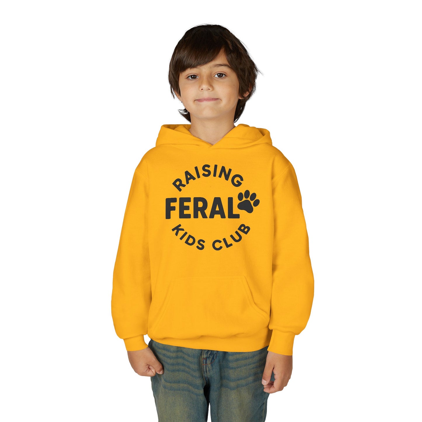 Youth 'Raising Feral Kids Club' Hoodie – Playful Paw Print Kids Sweatshirt