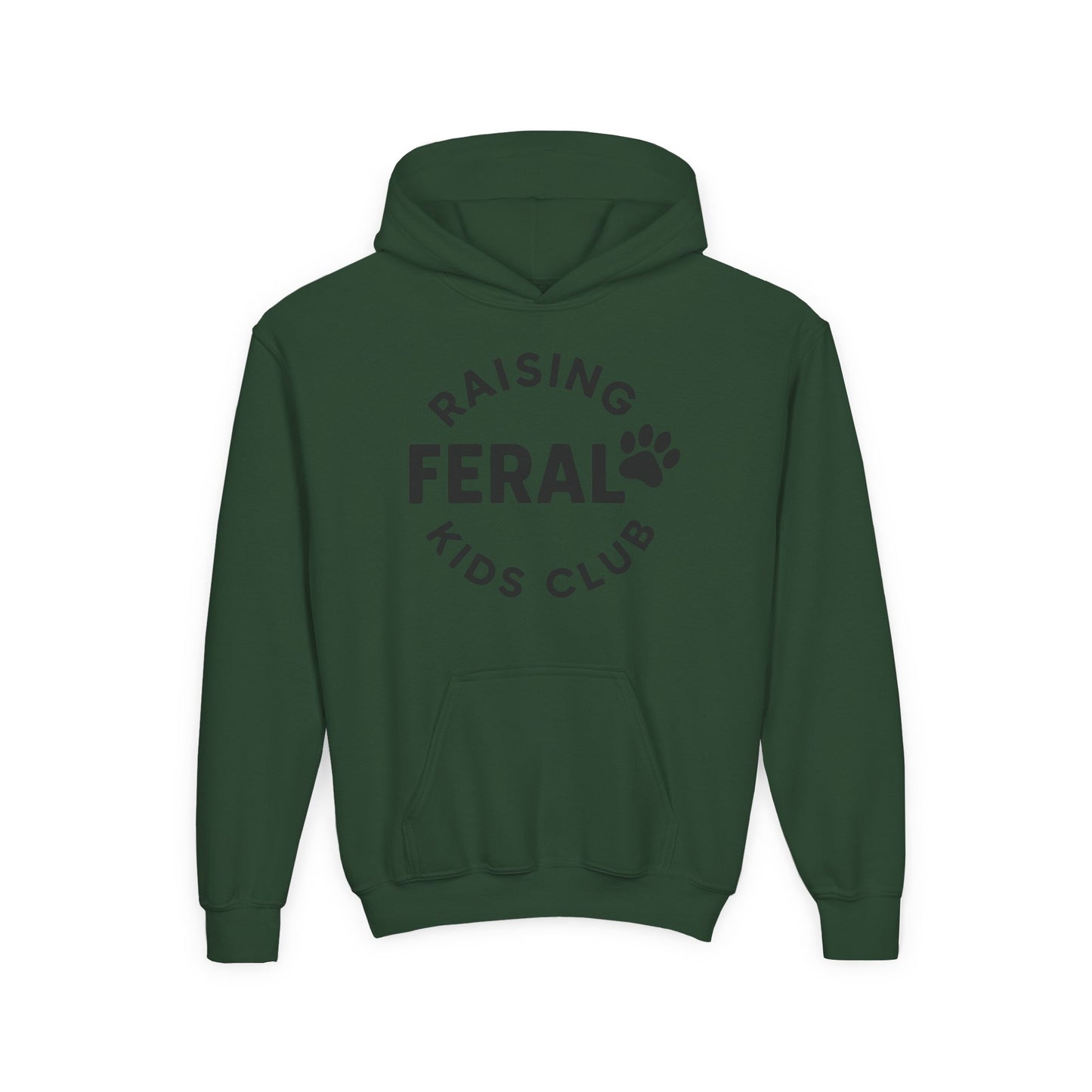 Youth 'Raising Feral Kids Club' Hoodie – Playful Paw Print Kids Sweatshirt