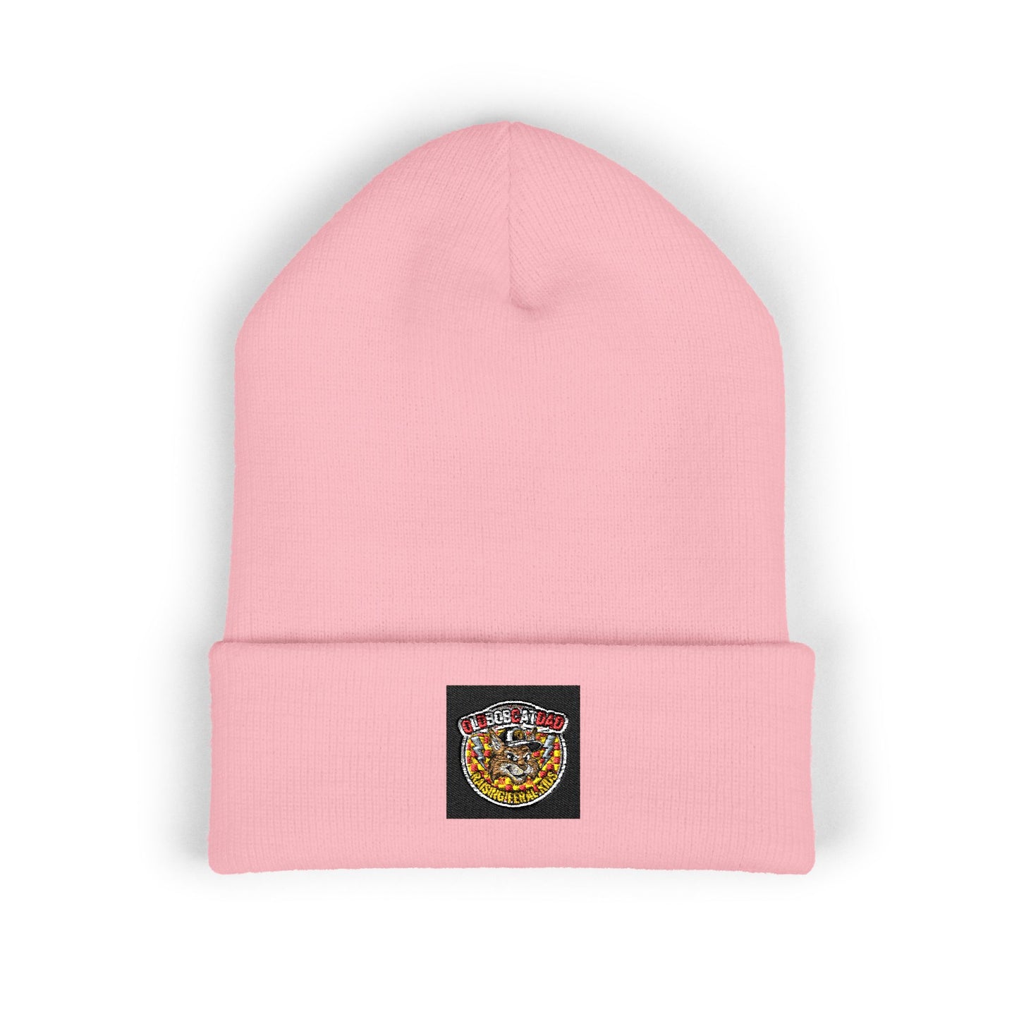 Embroidered Gold Crown Pizza Patch Beanie — Classic Cuffed Knit Hat